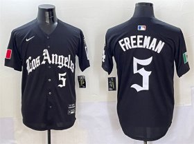 Cheap Men\'s Los Angeles Dodgers #5 Freddie Freeman Black Mexico 2025 LA Gothic Style With Fernando Patch Vapor Premier Limited Stitched Baseball Jersey