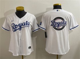 Cheap Women\'s Kansas City Royals Team Big Logo White Cool Base Stitched Jersey(Run Small)
