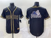 Cheap Men's San Diego Padres Team Big Logo Black Gold Stitched Baseball Jersey