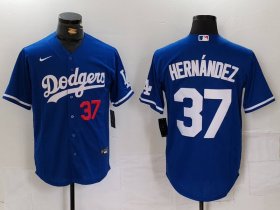 Men\'s Los Angeles Dodgers #37 Teoscar Hernandez Number Blue Cool Base Stitched Jersey