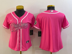 Wholesale Cheap Women\'s Green Bay Packers Blank Pink With Patch Cool Base Stitched Baseball Jersey