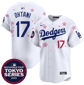 Cheap Men\'s Los Angeles Dodgers #17 Shohei Ohtani White 2025 Tokyo Series Limited Stitched Baseball Jersey