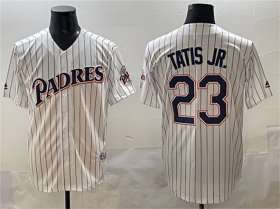 Men\'s San Diego Padres #23 Fernando Tatis Jr. White Throwback With Patch Cool Base Stitched Baseball Jersey