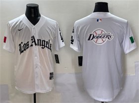 Cheap Mens Los Angeles Dodgers Team Big Logo White Mexico 2025 LA Gothic Style With Fernando Patch Vapor Premier Limited Stitched Baseball Jersey