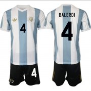 Men's Argentina #4 Leonardo Balerdi White Blue 2024-25 50th Anniversary Home Soccer Jersey Suit Cheap