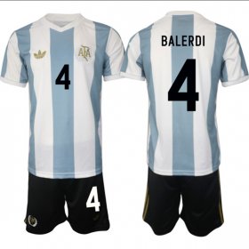 Men\'s Argentina #4 Leonardo Balerdi White Blue 2024-25 50th Anniversary Home Soccer Jersey Suit Cheap