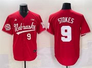 Cheap Men's Nebraska Huskers #9 Rhett Stokes Red Back 2 Back Champions Patch Vapor Premier Limited Stitched Jersey