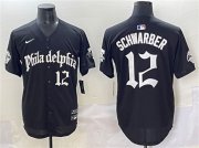 Men's Philadelphia Phillies #12 Kyle Schwarber Black Gothic Vapor Limited Stitched Jersey Cheap
