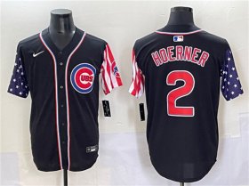 Cheap Men\'s Chicago Cubs #2 Nico Hoerner Black 2025 Independence Day Vapor Premier Limited Stitched Baseball Jersey