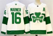 Cheap Men's Toronto Maple Leafs #16 Mitchell Marner White Green 2024-25 With A Patch Stitched Jersey