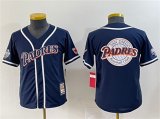 Cheap Youth San Diego Padres Team Big Logo Navy Throwback With Patch Stitched Baseball Jersey