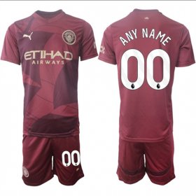 Cheap Men\'s Manchester City Custom 2024-25 Burgundy Third Soccer Jersey Suit