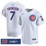 Men's Chicago Cubs #7 Dansby Swanson White Pinstripe 'Ryne Sandberg Tribute' Vapor Limited V3 Stitched Baseball Jersey Cheap Wholesale