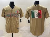 Cheap Men's Mexico Baseball Tan 2023 World Baseball Classic Team Big Logo Stitched Jersey