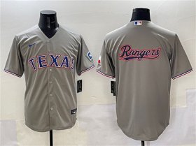Cheap Men\'s Texas Rangers Team Big Logo Gray With Patch Cool Base Stitched Baseball Jersey