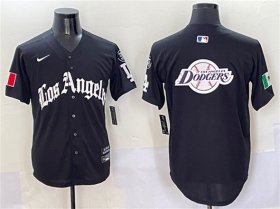 Cheap Men\'s Los Angeles Dodgers Team Big Logo Black Mexico 2025 LA Gothic Style With Fernando Patch Vapor Premier Limited Stitched Baseball Jersey