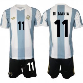 Men\'s Argentina #11 angel Fabian Di Maria White Blue 2024-25 50th Anniversary Home Soccer Jersey Suit Cheap