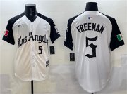 Cheap Men's Los Angeles Dodgers #5 Freddie Freeman White Black Mexico 2025 LA Gothic Style With Fernando Patch Vapor Premier Limited Stitched Baseball Jersey