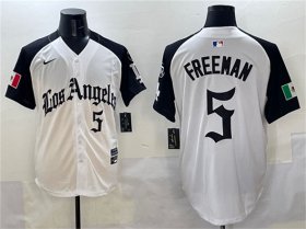 Cheap Men\'s Los Angeles Dodgers #5 Freddie Freeman White Black Mexico 2025 LA Gothic Style With Fernando Patch Vapor Premier Limited Stitched Baseball Jersey