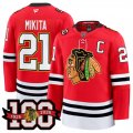 Cheap Men's Chicago Blackhawks #21 Stan Mikita Red 2025 Home 100th Anniversary Stitched Hockey Jersey