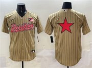Cheap Men's Puerto Rico Baseball Tan 2023 World Baseball Classic Team Big Logo Stitched Jersey