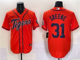 Cheap Men\'s Detroit Tigers #31 Riley Greene Orange With Patch Cool Base Stitched Baseball Jersey