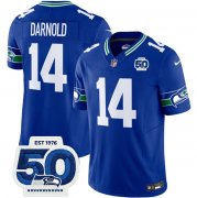 Men's Seattle Seahawks #14 Sam Darnold Royal 2025 F.U.S.E 50th Anniversary Patch Throwback Vapor Limited Football Stitched Jersey Cheap Wholesale