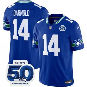 Men\'s Seattle Seahawks #14 Sam Darnold Royal 2025 F.U.S.E 50th Anniversary Patch Throwback Vapor Limited Football Stitched Jersey Cheap Wholesale