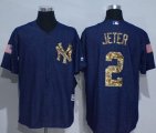 Wholesale Cheap Yankees #2 Derek Jeter Denim Blue Salute to Service Stitched MLB Jersey