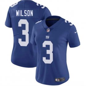 Cheap Women\'s New York Giants #3 Russell Wilson Blue 2025 Vapor Untouchable Limited Stitched Jersey(Run Small)