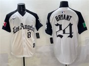 Cheap Men's Los Angeles Dodgers Front #8 Back #24 Kobe Bryant White Black Mexico 2025 LA Gothic Style With Fernando Patch Vapor Premier Limited Stitched Baseball Jersey