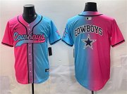 Men's Dallas Cowboys Team Big Logo Pink Blue Limited Stitched Baseball Jersey Cheap Wholesale