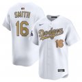 Men's Los Angeles Dodgers #16 Will Smith White 2025 Gold Collection Limited Stitched Baseball Jersey Cheap