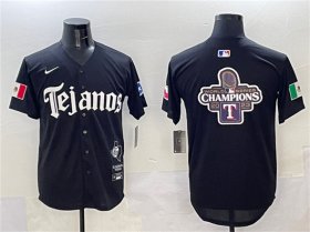Cheap Men\'s Texas Rangers Team Big Logo Black Mexico 2025 Vapor Premier Limited Stitched Baseball Jerseys