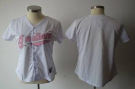 Wholesale Cheap Indians Blank White With Pink No. Women\'s Fashion Stitched MLB Jersey