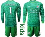 Wholesale Cheap Leicester City #1 Schmeichel Green Goalkeeper Long Sleeves Kid Soccer Club Jersey