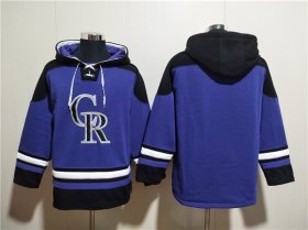 Wholesale Cheap Men\'s Colorado Rockies Blank Purple Ageless Must-Have Lace-Up Pullover Hoodie