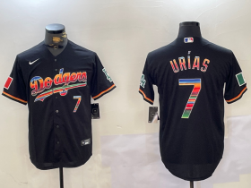 Cheap Men\'s Los Angeles Dodgers #7 Julio Urias Black Rainbow Mexico Cool Base Stitched Jersey