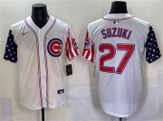 Cheap Men's Chicago Cubs #27 Seiya Suzuki White 2025 Independence Day Vapor Premier Limited Stitched Baseball Jersey