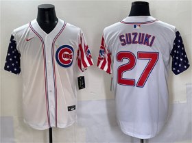 Cheap Men\'s Chicago Cubs #27 Seiya Suzuki White 2025 Independence Day Vapor Premier Limited Stitched Baseball Jersey