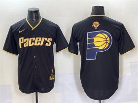 Cheap Men\'s Indiana Pacers Team Big Logo Black Gold 2025 Finals Vapor Stitched Baseball Jersey