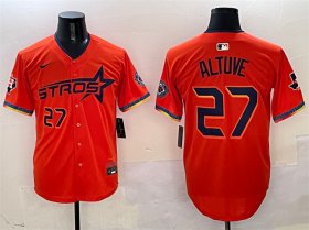 Cheap Men\'s Houston Astros #27 Jose Altuve Orange 2025 City Connect With Texas Patch Limited Stitched Baseball Jersey