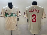 Men's Philadelphia Phillies #3 Bryce Harper Cream Phanatic Limited Stitched Jersey Cheap