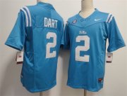 Cheap Men's Ole Miss Rebels #2 Jaxson Dart Powder Blue F.U.S.E. Stitched Football Jersey