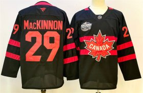 Men\'s Canada #29 Nathan MacKinnon Black 2025 4 Nations Face-Off Premium Stitched Jersey Cheap