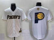 Cheap Men's Indiana Pacers Team Big Logo White Gold 2025 Finals Vapor Stitched Baseball Jersey