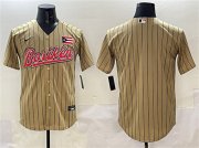 Cheap Men's Puerto Rico Baseball Blank Tan 2023 World Baseball Classic Stitched Jersey