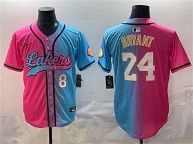 Men\'s Los Angeles Lakers Front #8 Back #24 Kobe Bryant Pink Blue Limited Stitched Jersey Cheap Wholesale