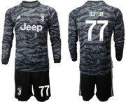 Wholesale Cheap Juventus #77 Buffon Black Goalkeeper Long Sleeves Soccer Club Jersey