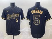 Cheap Men's Los Angeles Dodgers #5 Freddie Freeman Black Gold Limited Stitched Jersey